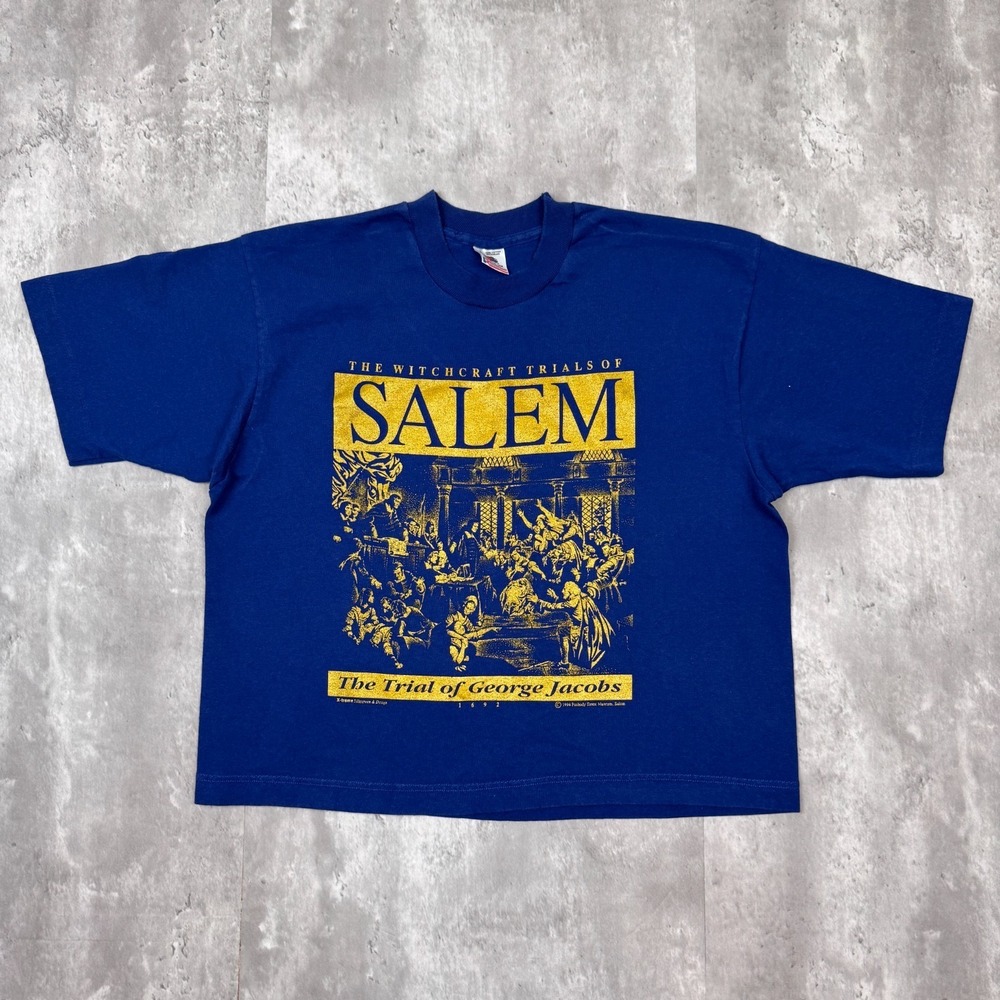 Vintage Salem Witch Trials T-Shirt‎ Mens L Cropped George Jacobs Single Stitch